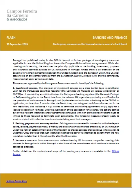 Contingency measures on the financial sector in case of a hard Brexit