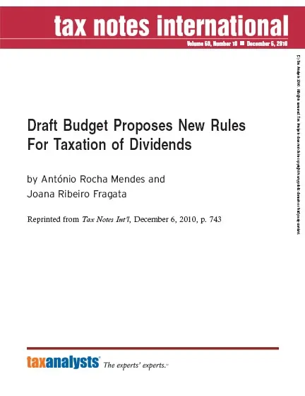 Draft Budget Proposes New Rules for Taxation of Dividends