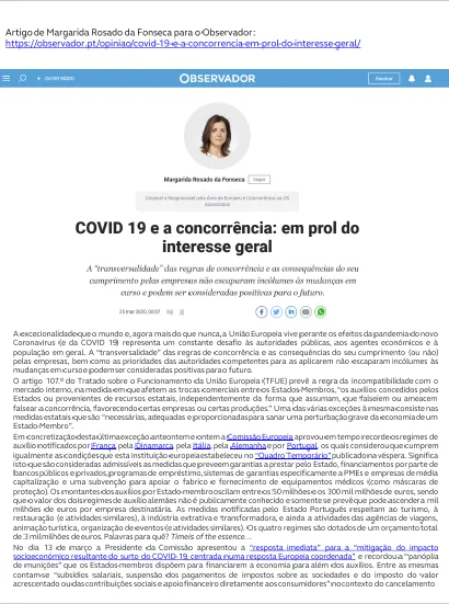 Covid-19 e a concorrência: em prol do interesse geral