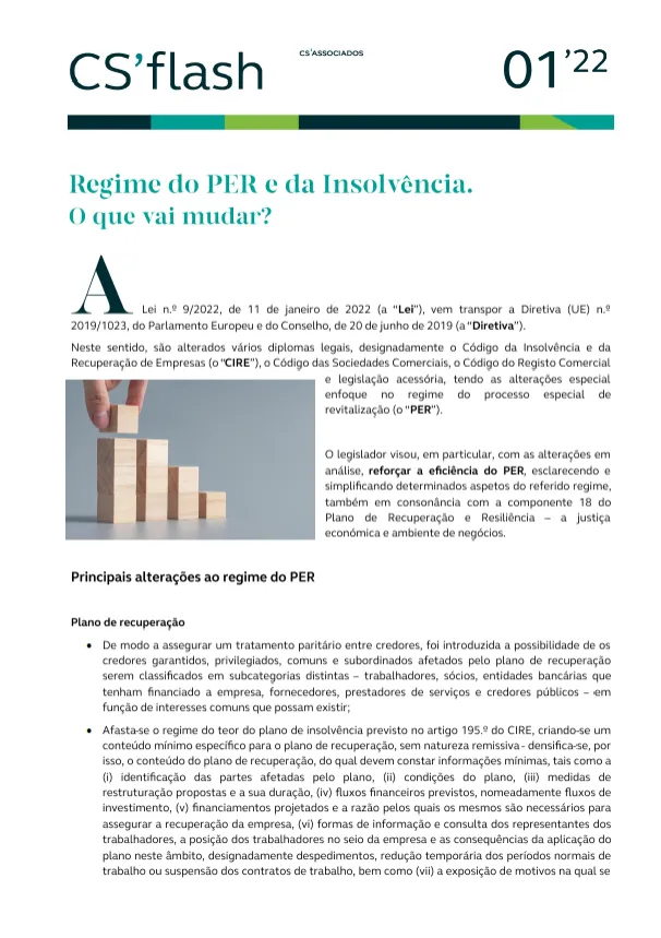 Regime do PER e da Insolvência. O que vai mudar?