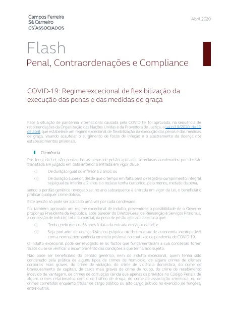 Regime excecional de flexibilização da execução das penas e das medidas de graça