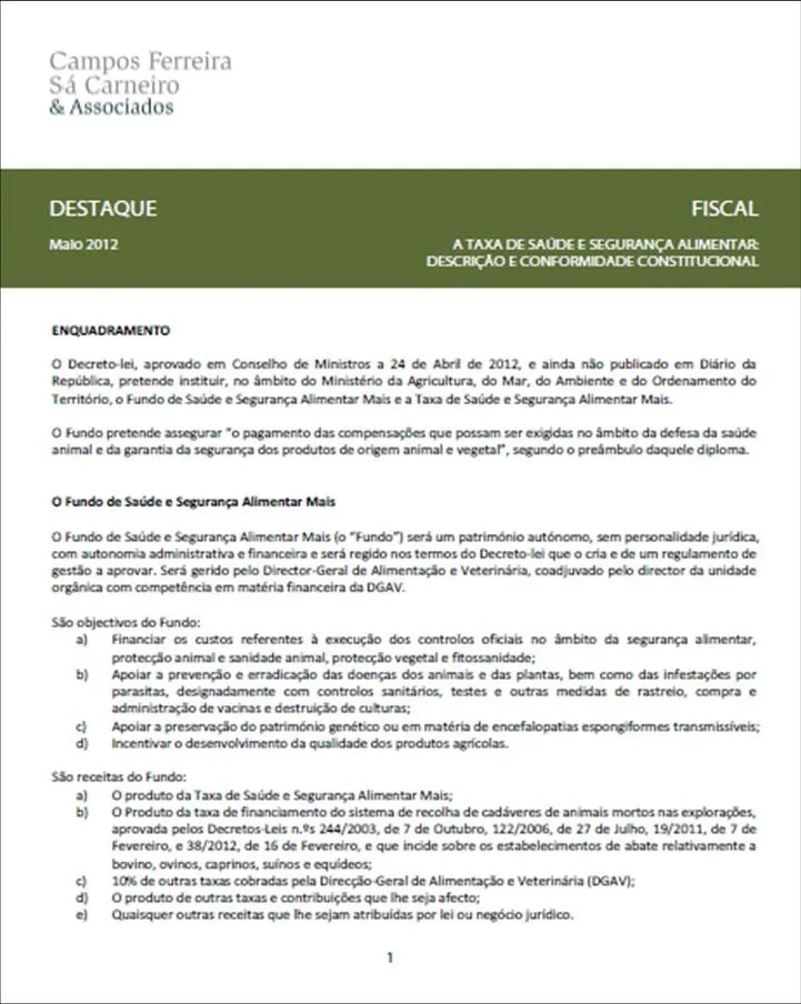 A Taxa de Saúde e Segurança Alimentar - Descrição e conformidade constitucional