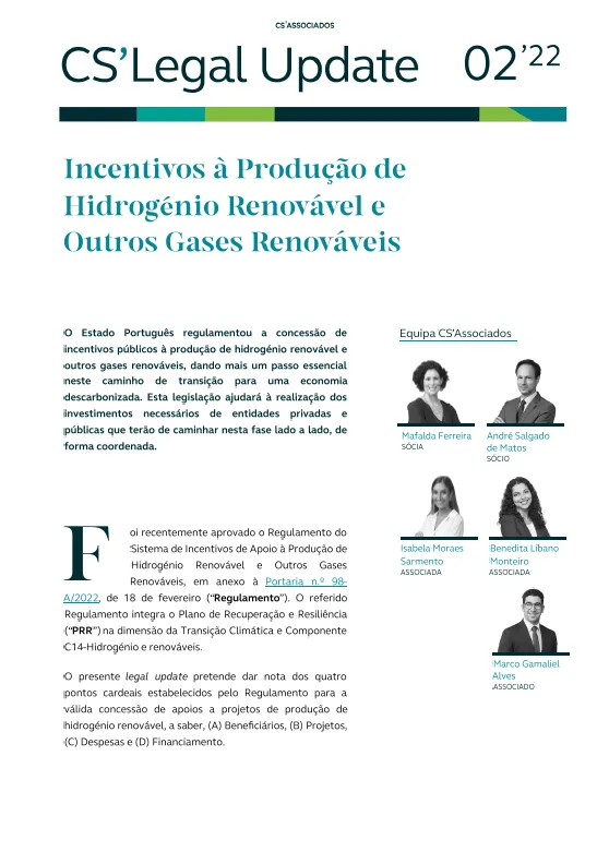 Incentivos à Produção de Hidrogénio Renovável e Outros Gases Renováveis