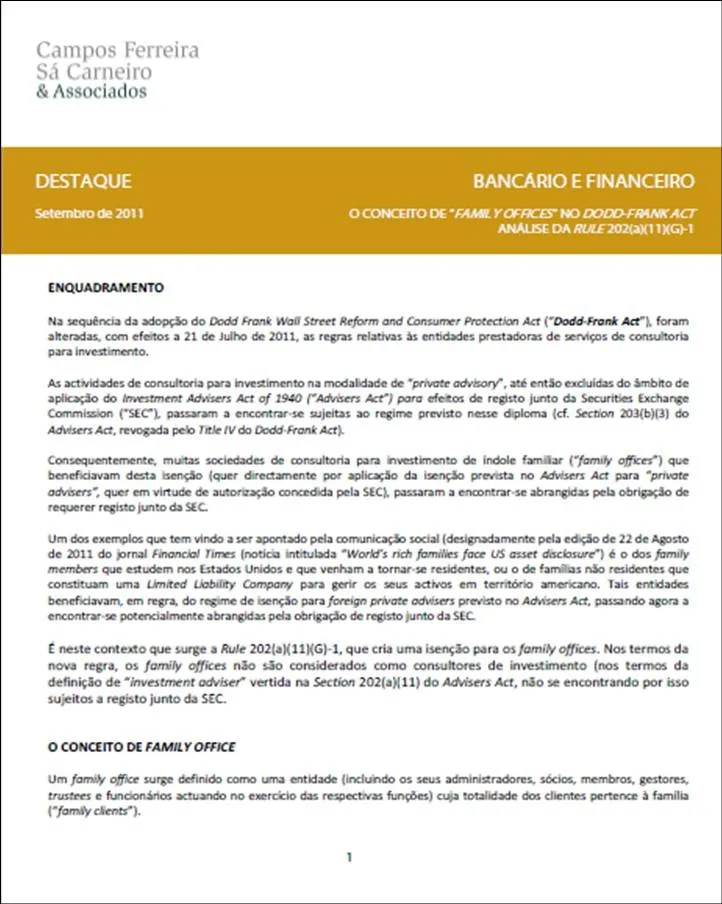 O conceito de Family Offices no Dodd-Frank Act - Análise da Rule 202(a)(11)(G)-1