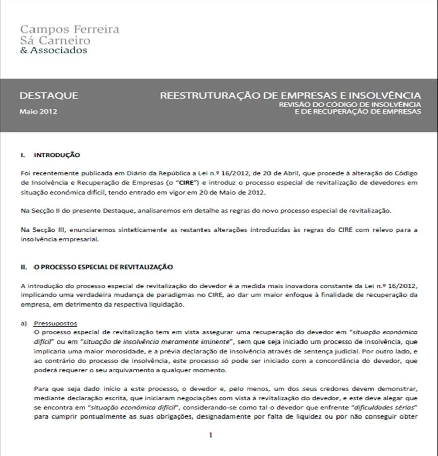 Revisão do Código de Insolvência e de Recuperação de Empresas