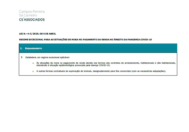Regime excecional para as situações de mora no pagamento da renda no âmbito da pandemia Covid-19