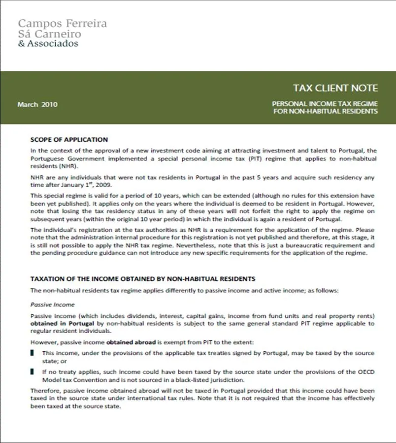 Personal income tax regime for non-habitual residents