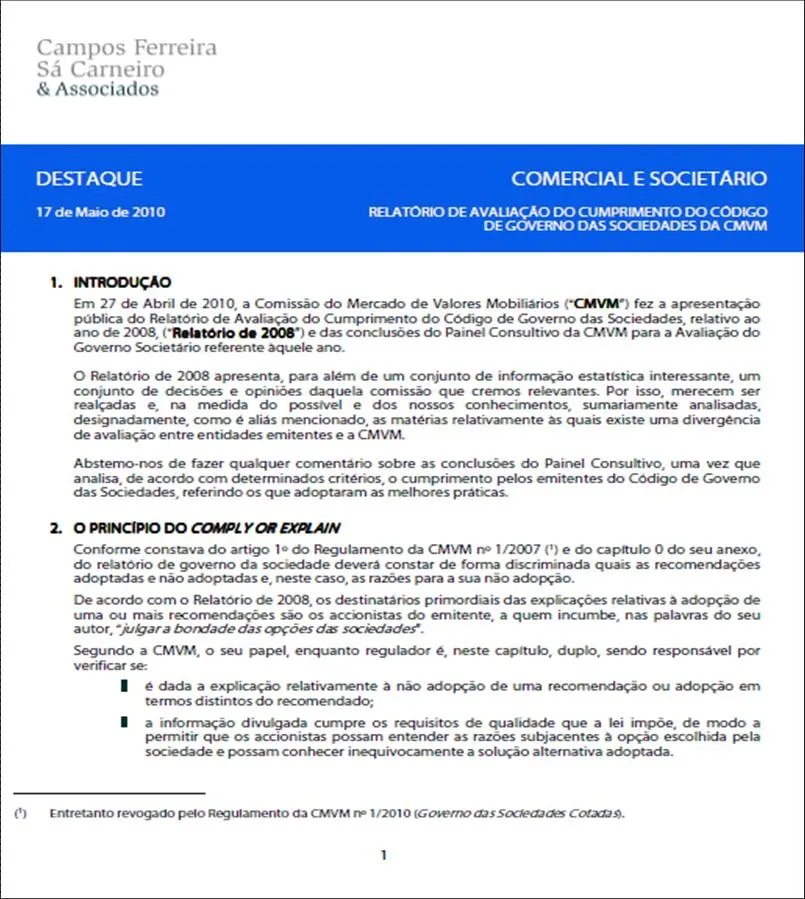 Relatório de avaliação do cumprimento do código de governo das sociedades da CMVM